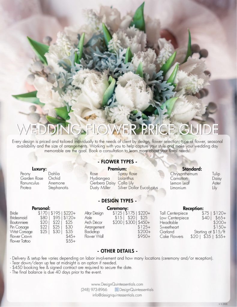 Wedding Flower Price Guide Design Quintessentials Weddings & Events